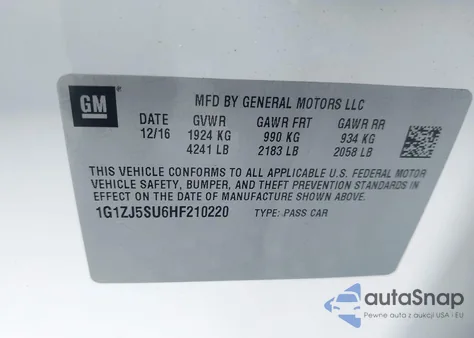 2017 Chevrolet Malibu Hybrid from USA, damaged, VIN 1G1ZJ5SU6HF210220